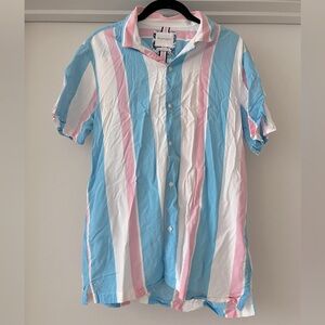 Denim & Flower | Wide Striped Shirt | Blue, Pink, White | M